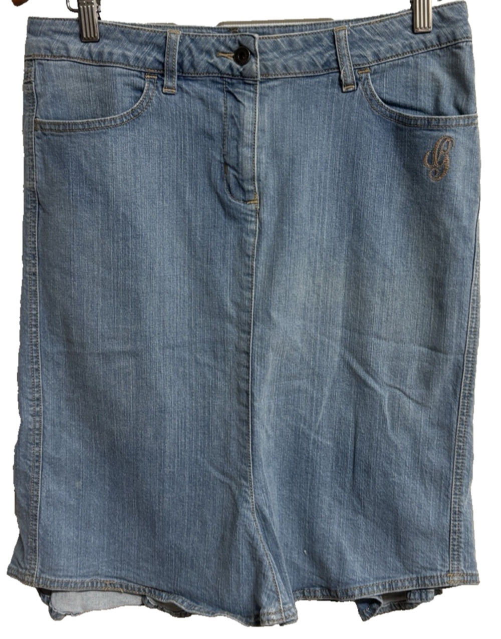 Guess Women Denim Jean Skirt Size 29 Stretch Ruffle Back Hem Pockets Vintage EUC